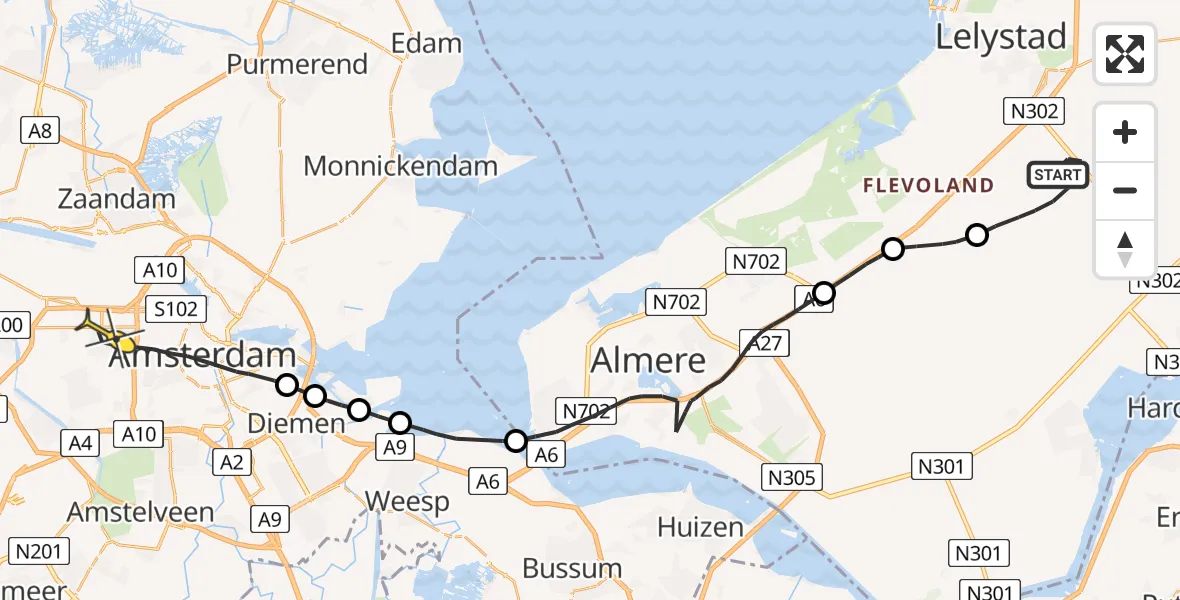 Routekaart van de vlucht: Lifeliner 1 naar Amsterdam