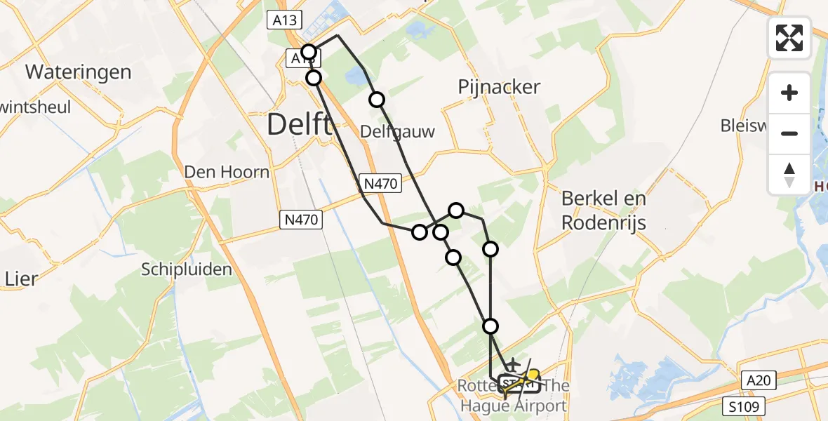 Routekaart van de vlucht: Lifeliner 2 naar Rotterdam