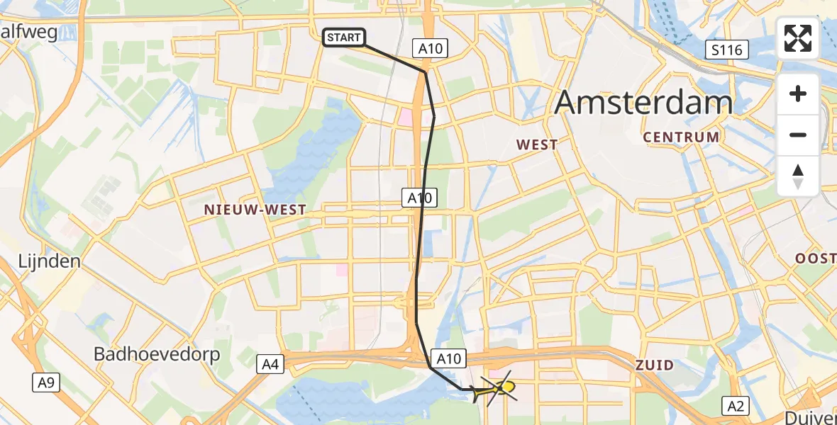 Routekaart van de vlucht: Lifeliner 1 naar Amsterdam