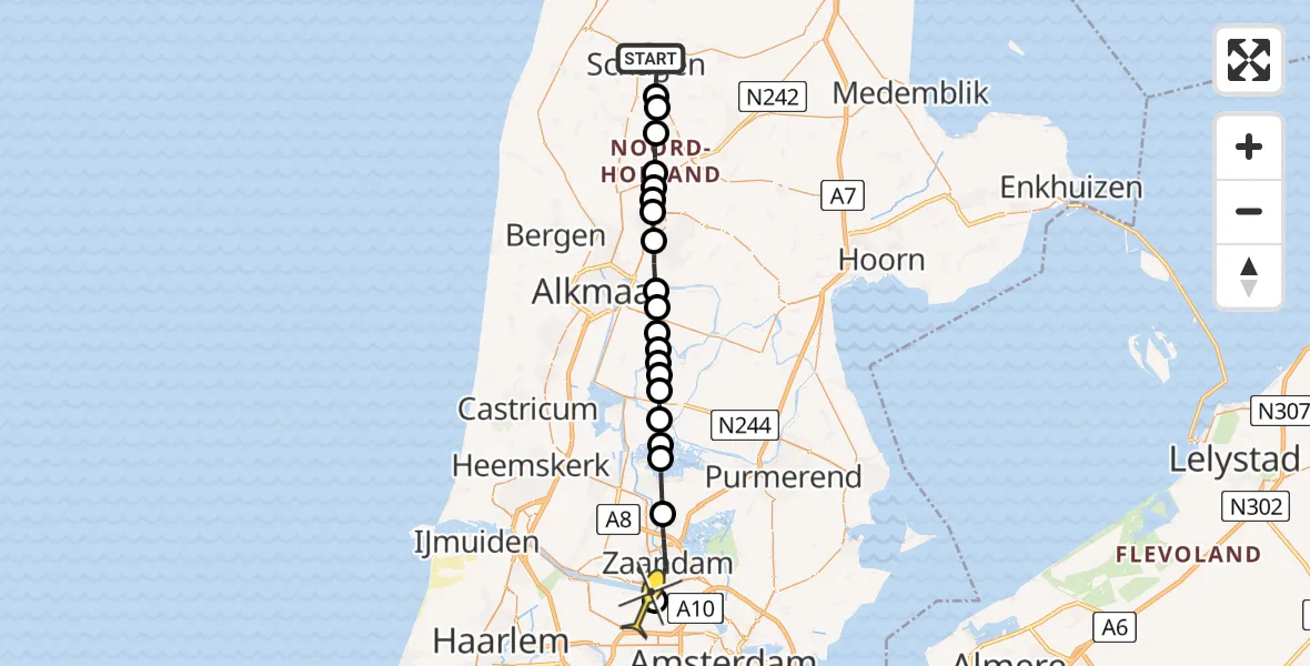 Routekaart van de vlucht: Lifeliner 1 naar Amsterdam