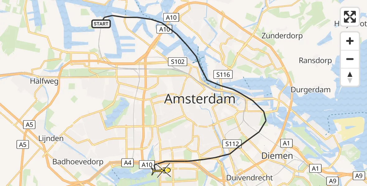 Routekaart van de vlucht: Lifeliner 1 naar Amsterdam