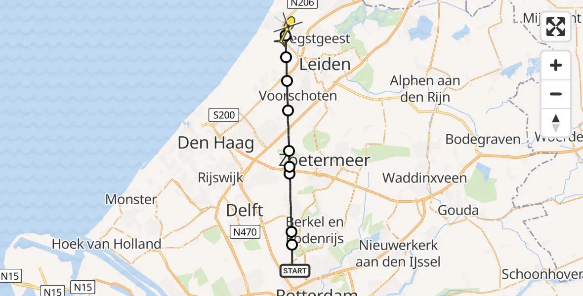 Routekaart van de vlucht: Lifeliner 2 naar Katwijk