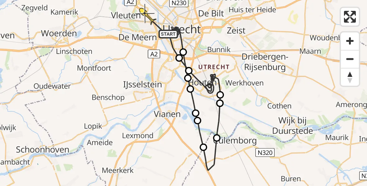 Routekaart van de vlucht: Politieheli naar Utrecht