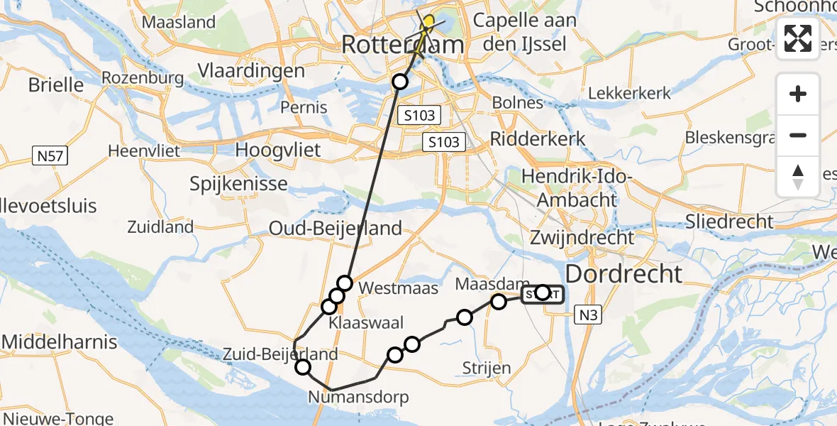 Vluchtroute Politiehelikopter van 's-Gravendeel naar Rotterdam
