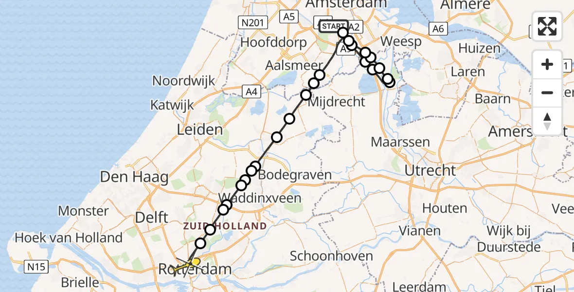 Routekaart van de vlucht: Lifeliner 1 naar Rotterdam