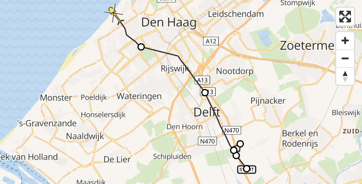 Vluchtroute Politiehelikopter van  naar Den Haag