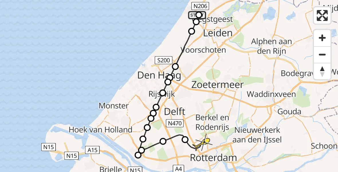 Routekaart van de vlucht: Lifeliner 2 naar Rotterdam