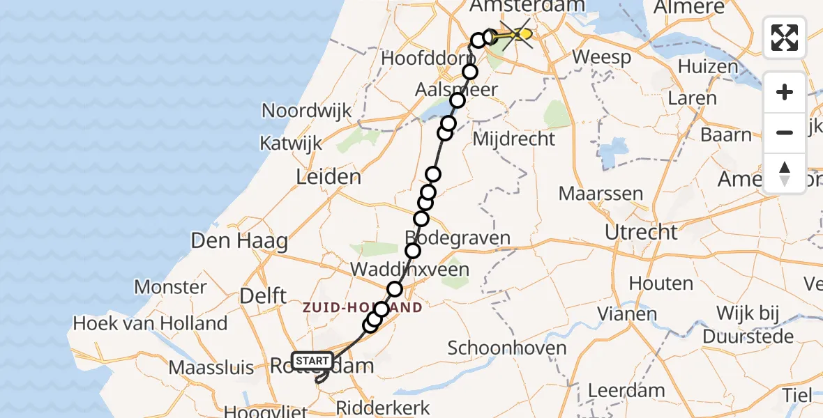 Routekaart van de vlucht: Lifeliner 1 naar Amsterdam