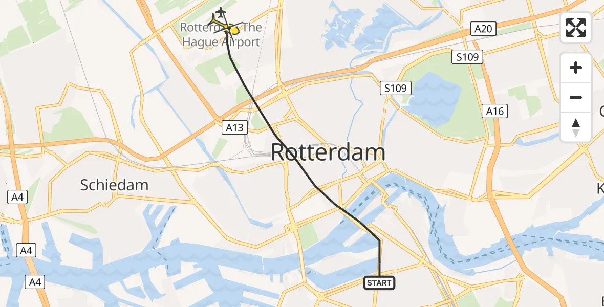 Routekaart van de vlucht: Lifeliner 2 naar Rotterdam