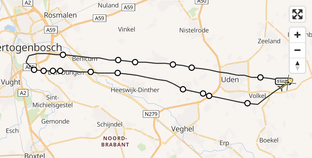 Routekaart van de vlucht: Lifeliner 3 naar Volkel