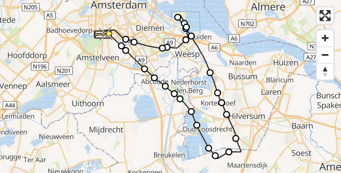 Routekaart van de vlucht: Lifeliner 1 naar Amsterdam