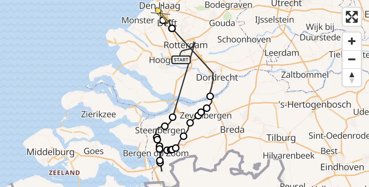 Routekaart van de vlucht: Politieheli naar Rijswijk