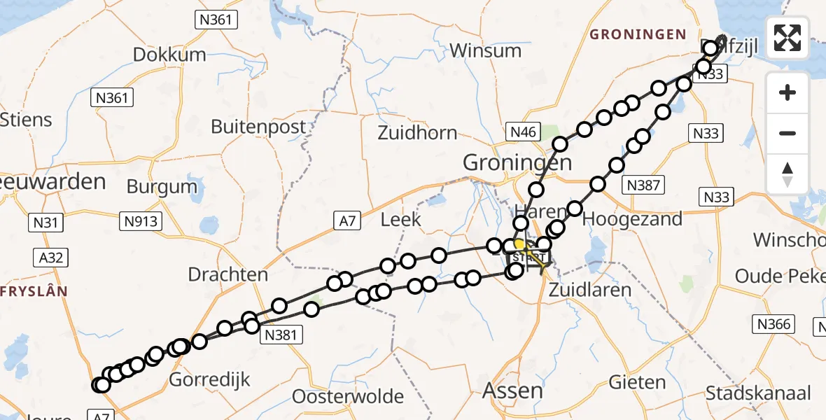 Routekaart van de vlucht: Lifeliner 4 naar Eelde