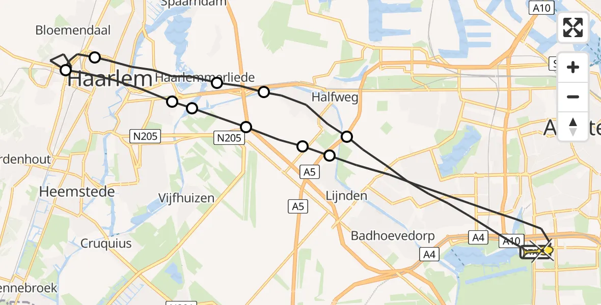 Routekaart van de vlucht: Lifeliner 1 naar Amsterdam