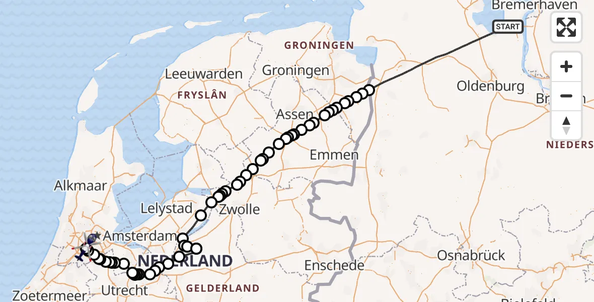 Vluchtroute Politiehelikopter van  naar Schiphol