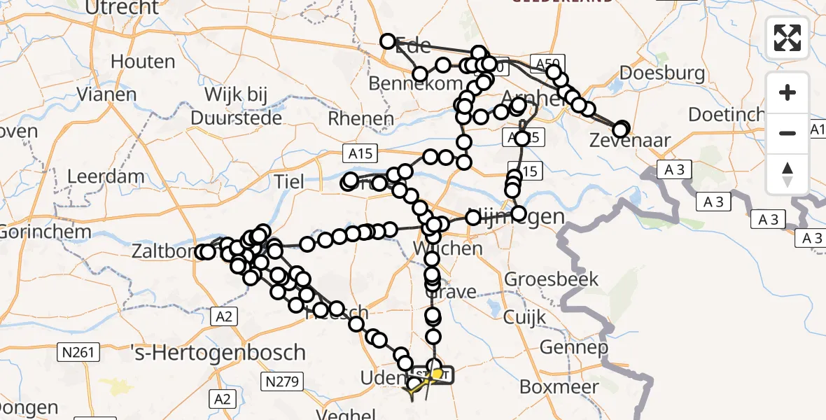 Routekaart van de vlucht: Politieheli naar Volkel