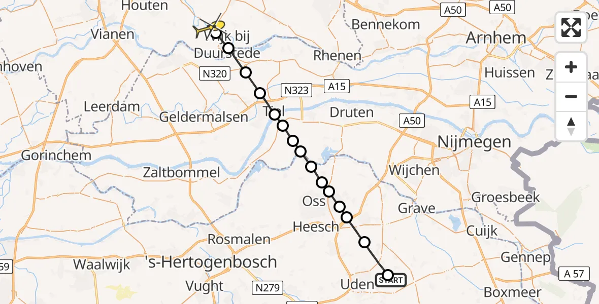 Routekaart van de vlucht: Lifeliner 3 naar Cothen