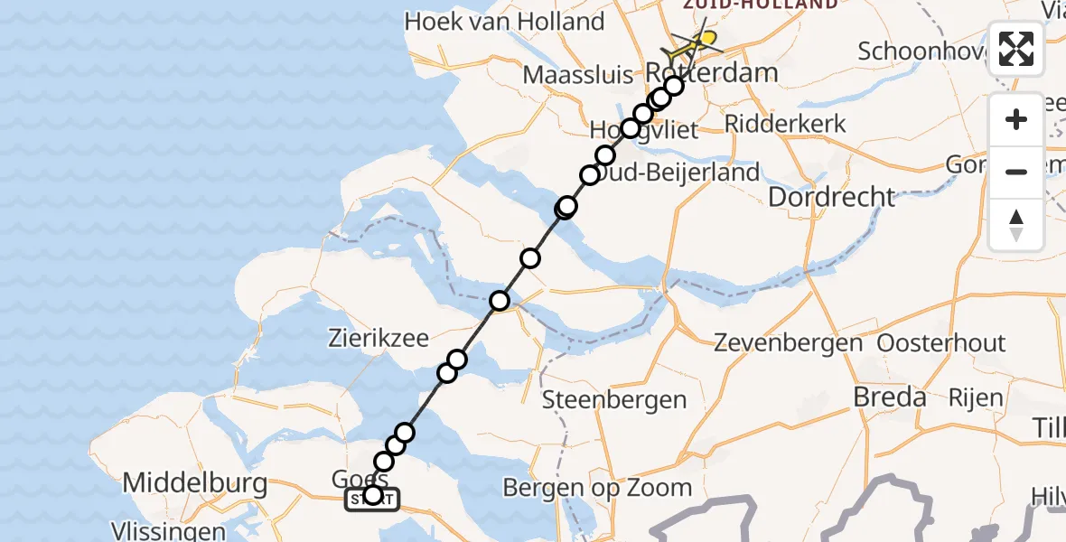 Routekaart van de vlucht: Lifeliner 2 naar Rotterdam