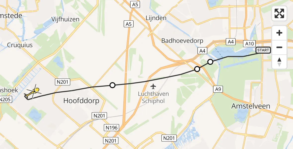 Routekaart van de vlucht: Lifeliner 1 naar Hoofddorp