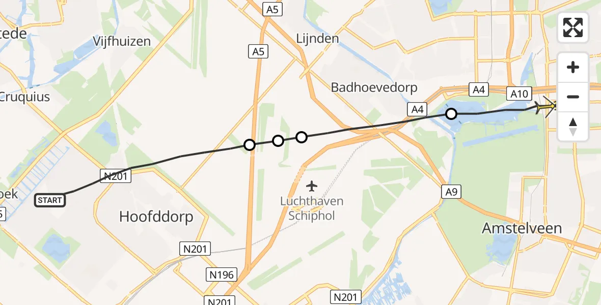 Routekaart van de vlucht: Lifeliner 1 naar Amsterdam