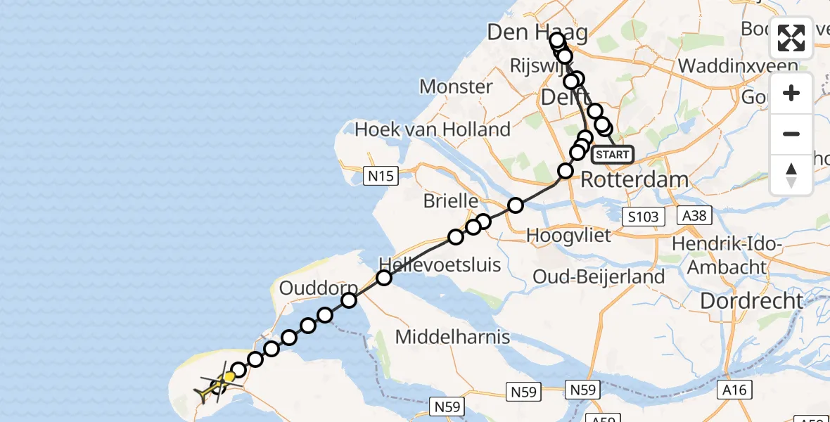 Routekaart van de vlucht: Lifeliner 2 naar Burgh-Haamstede