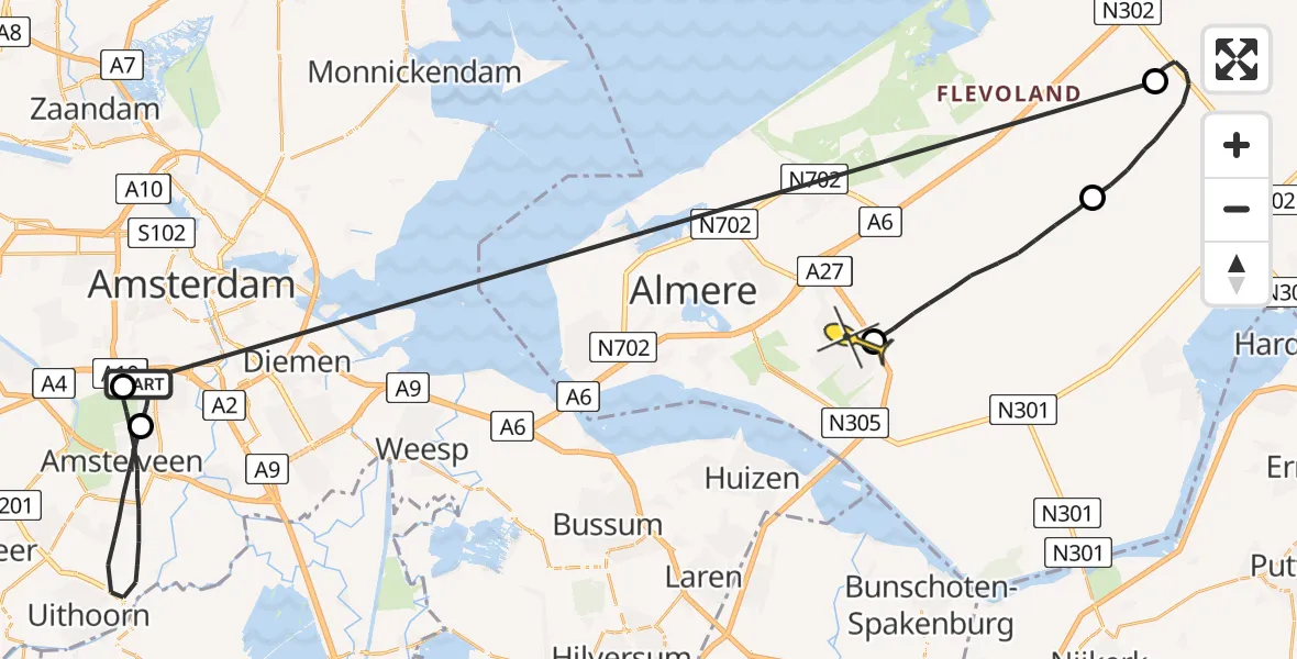 Routekaart van de vlucht: Lifeliner 1 naar Almere