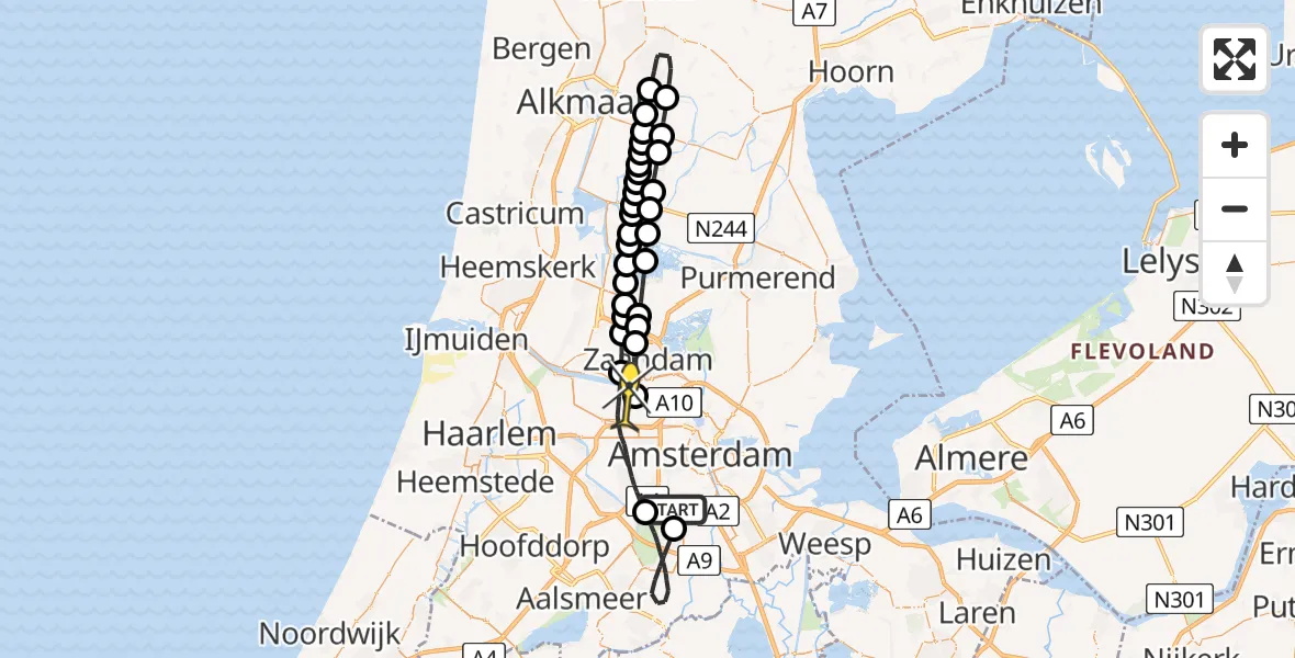 Routekaart van de vlucht: Lifeliner 1 naar Amsterdam