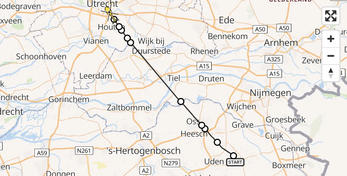 Routekaart van de vlucht: Politiehelikopter naar Bunnik