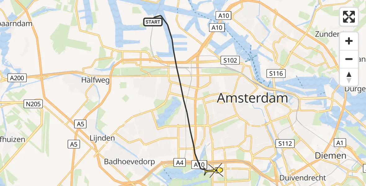 Routekaart van de vlucht: Lifeliner 1 naar Amsterdam