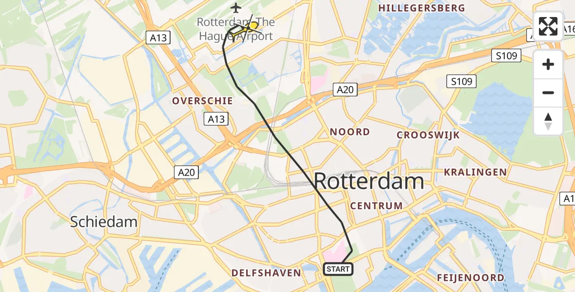 Routekaart van de vlucht: Lifeliner 2 naar Rotterdam