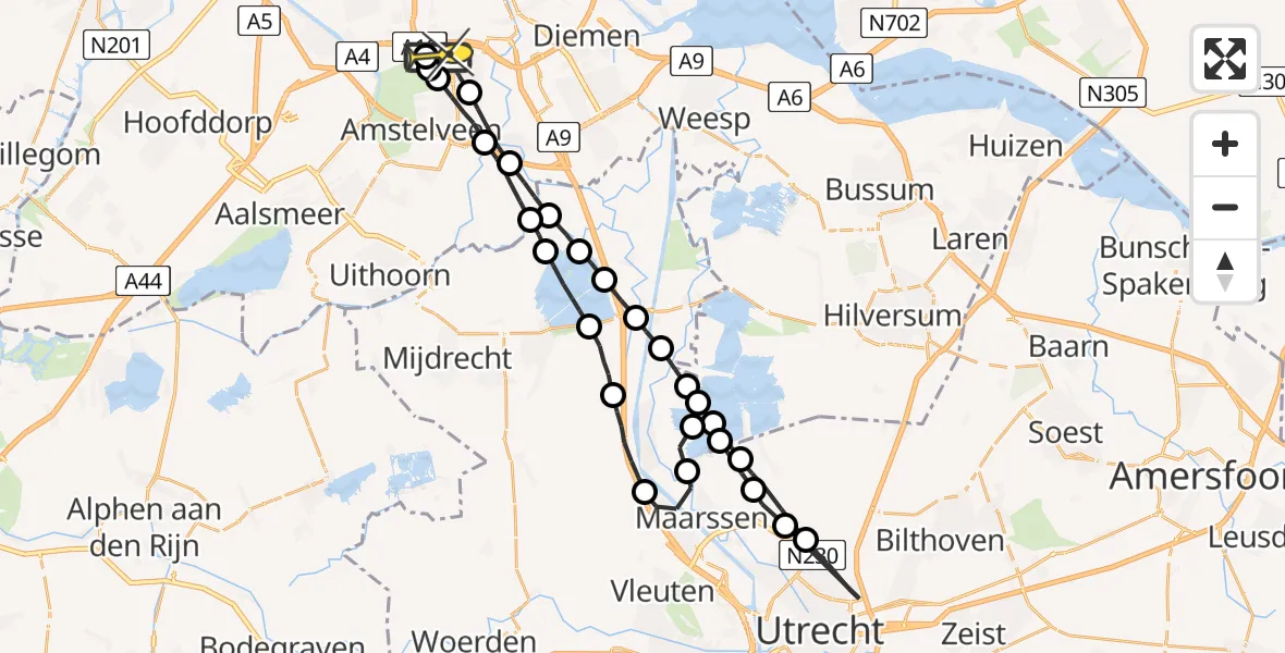 Routekaart van de vlucht: Lifeliner 1 naar Amsterdam