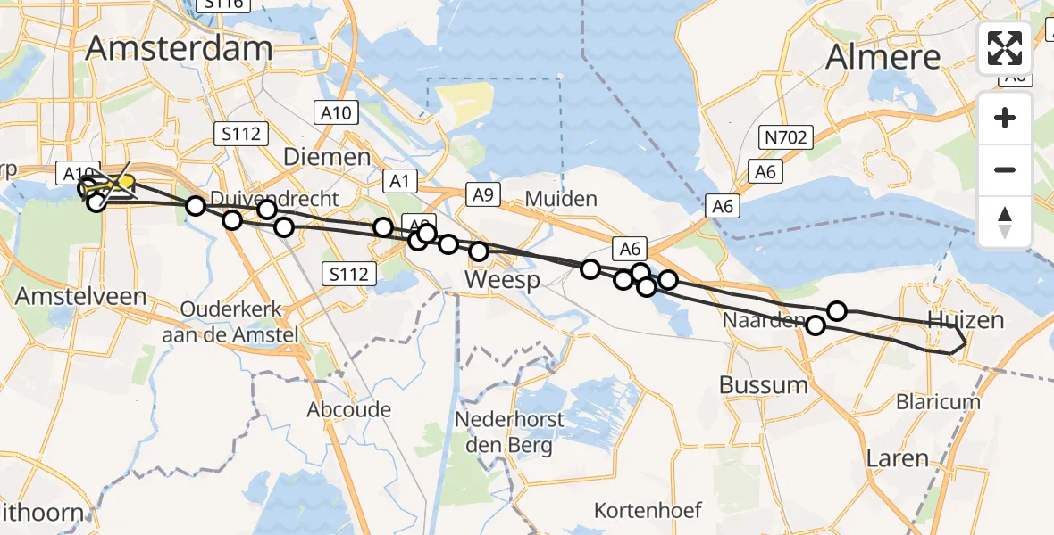 Routekaart van de vlucht: Lifeliner 1 naar Amsterdam