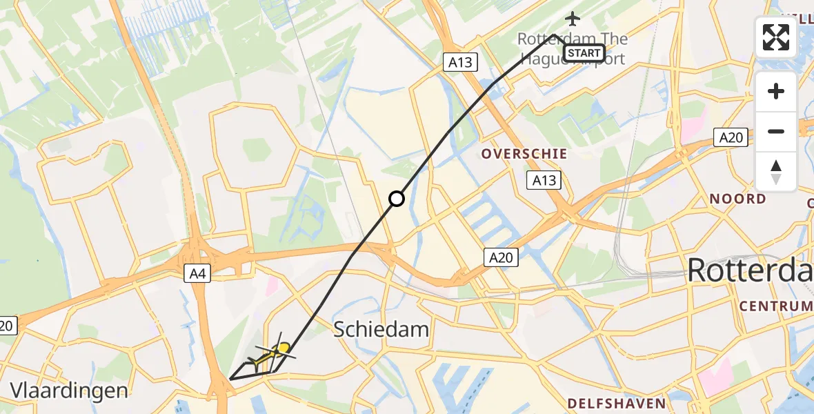 Routekaart van de vlucht: Lifeliner 2 naar Schiedam