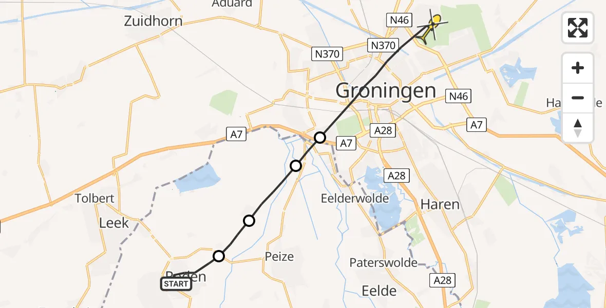 Routekaart van de vlucht: Lifeliner 4 naar Groningen