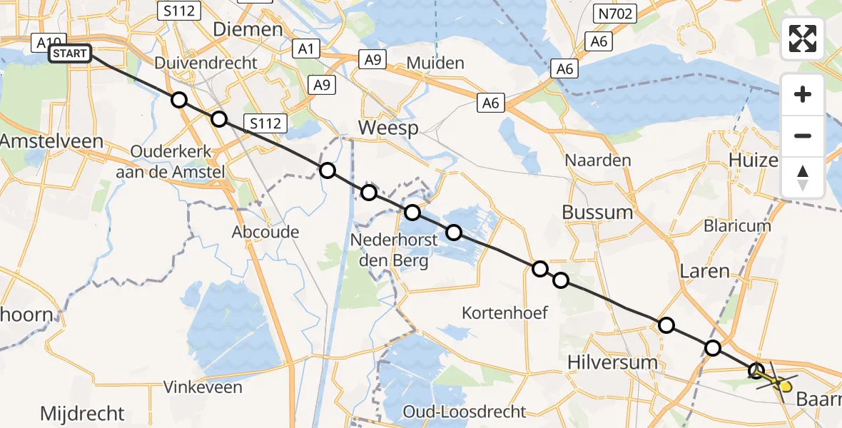 Routekaart van de vlucht: Lifeliner 1 naar Baarn