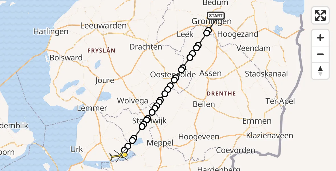 Routekaart van de vlucht: Lifeliner 4 naar Kraggenburg