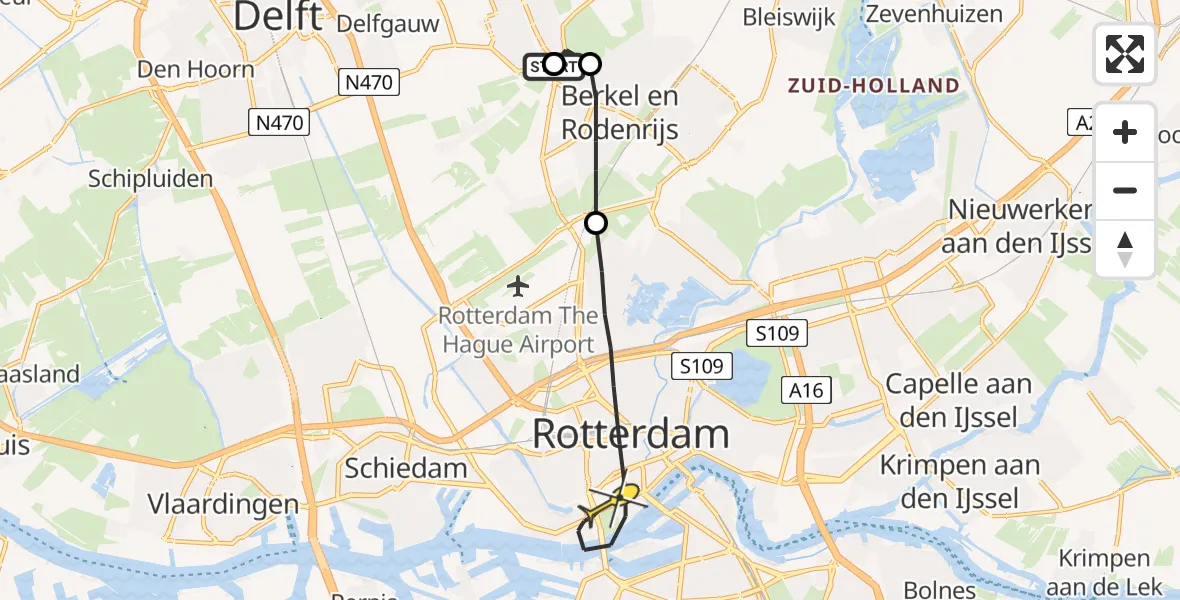 Routekaart van de vlucht: Lifeliner 2 naar Rotterdam