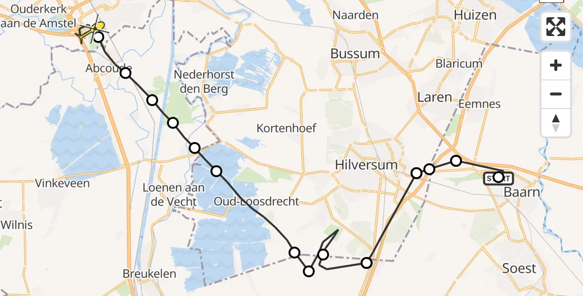 Routekaart van de vlucht: Lifeliner 1 naar Amsterdam