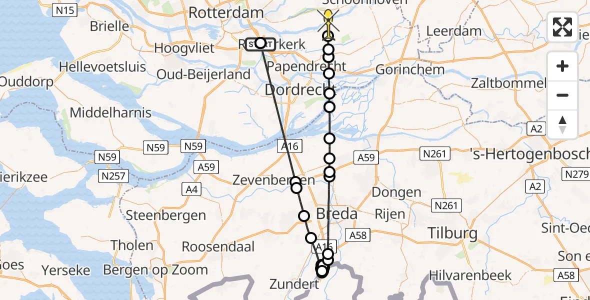 Routekaart van de vlucht: Politiehelikopter naar Streefkerk