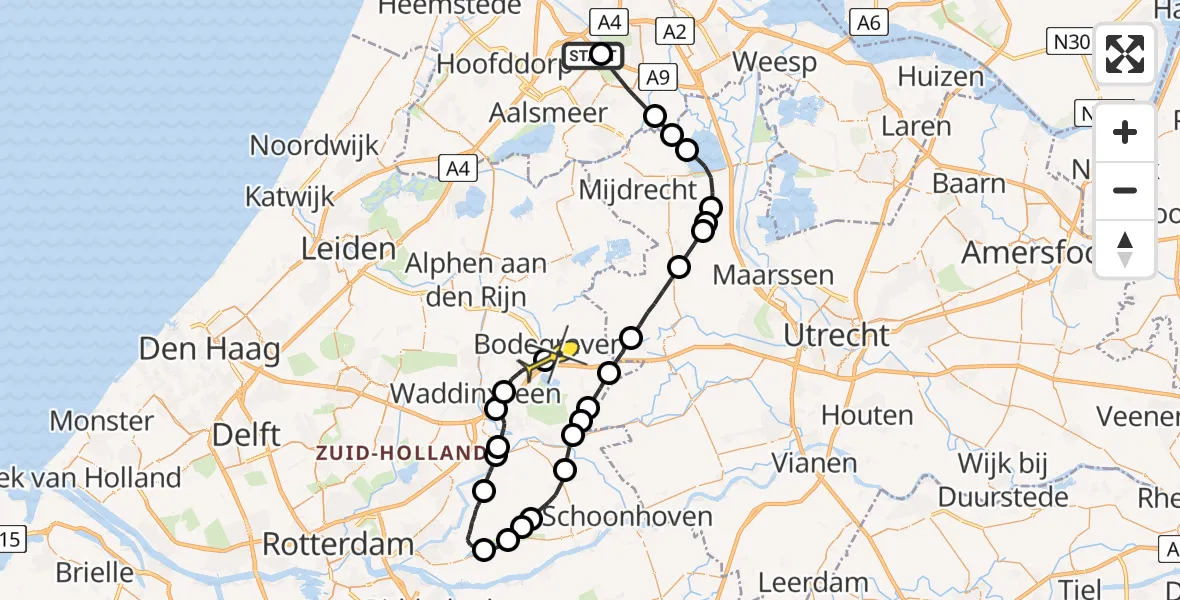 Routekaart van de vlucht: Politiehelikopter naar Bodegraven