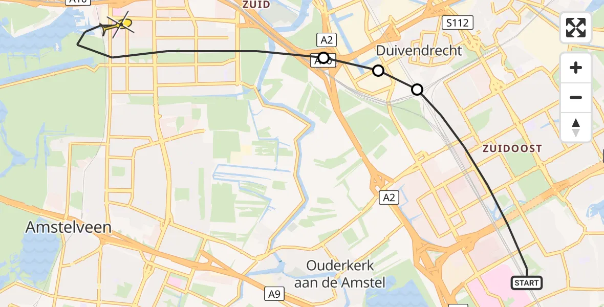 Routekaart van de vlucht: Lifeliner 1 naar Amsterdam