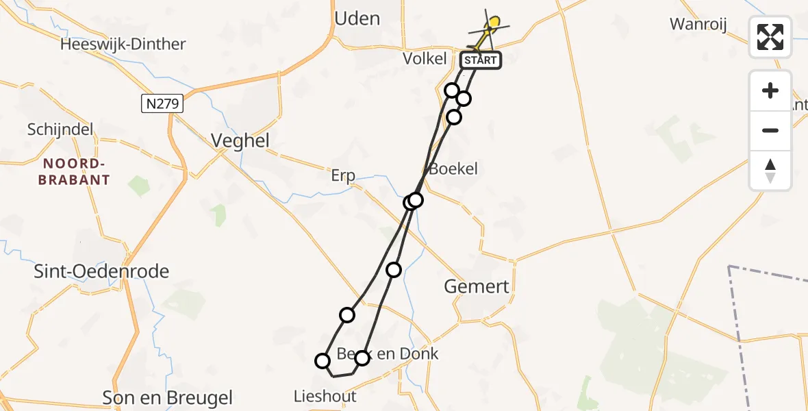 Routekaart van de vlucht: Lifeliner 3 naar Volkel