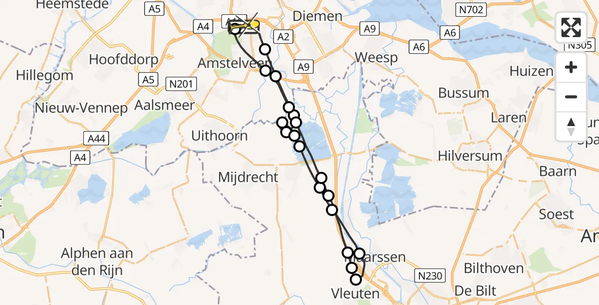 Routekaart van de vlucht: Lifeliner 1 naar Amsterdam