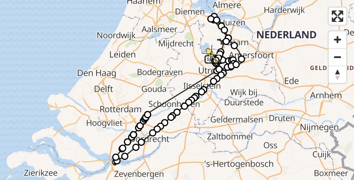 Routekaart van de vlucht: Politieheli naar Westbroek