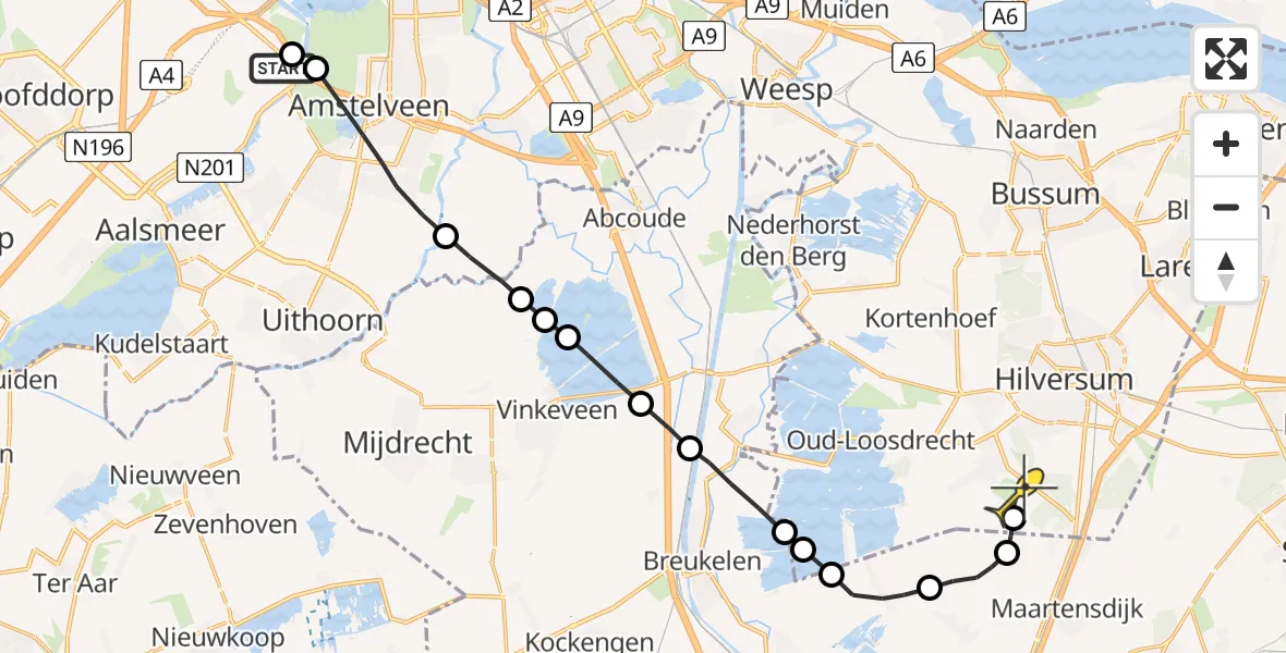 Routekaart van de vlucht: Politieheli naar Hilversum