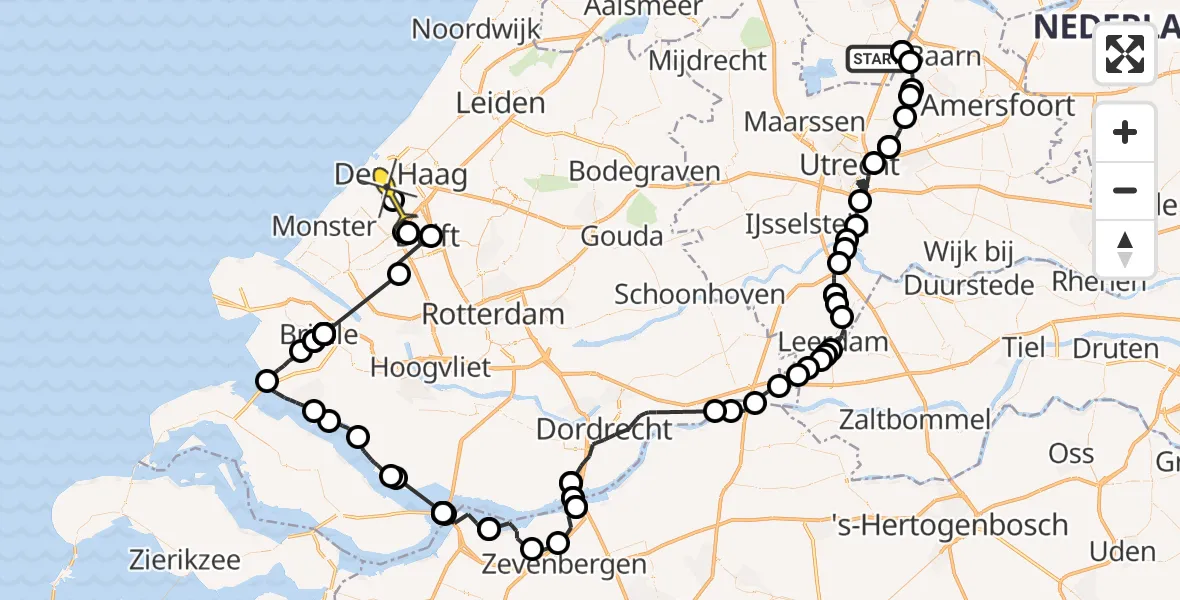 Routekaart van de vlucht: Politieheli naar Den Haag