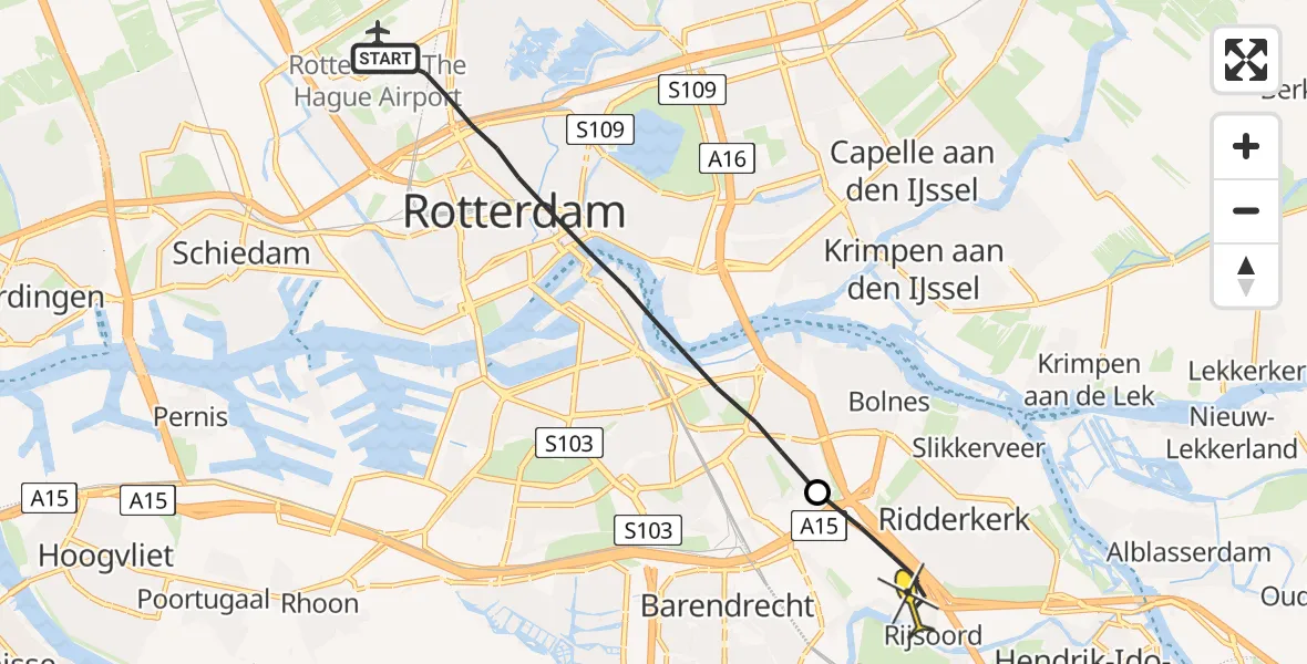 Routekaart van de vlucht: Lifeliner 2 naar Ridderkerk