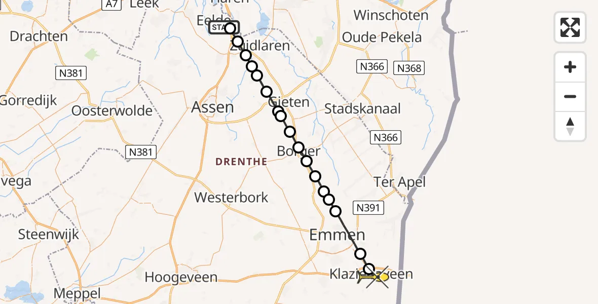 Routekaart van de vlucht: Lifeliner 4 naar Klazienaveen