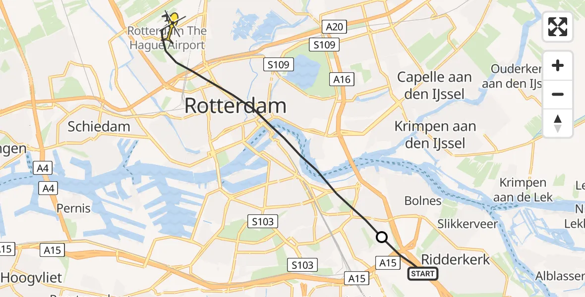 Routekaart van de vlucht: Lifeliner 2 naar Rotterdam