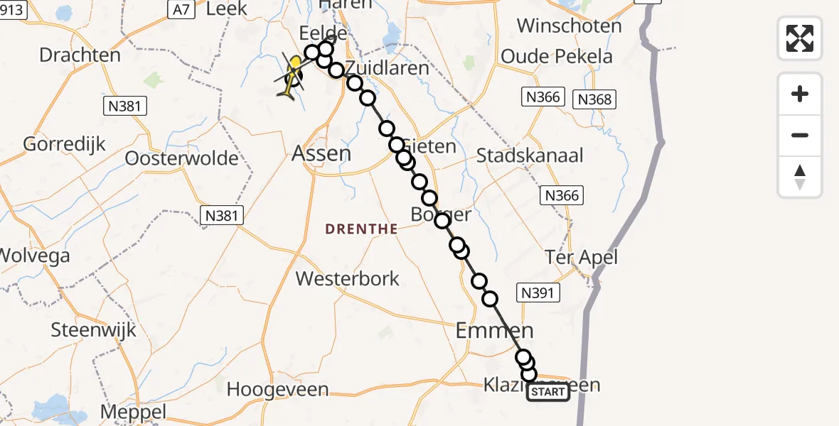 Routekaart van de vlucht: Lifeliner 4 naar Norg